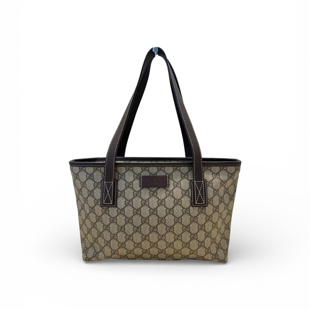 Gucci Signature Beige and Dark Brown Tote
